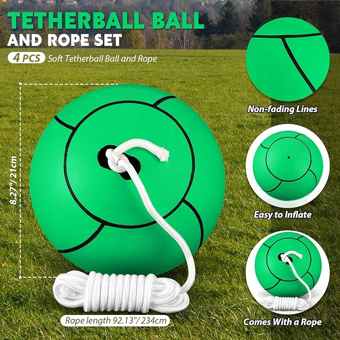 Shappy Tetherball Soft Tether Balls and Rope Set Game Replacement Tetherball Set Rubber Tether Ball Equipment for Kids Adults Indoor Outdoor Playground Yard Backyard Play