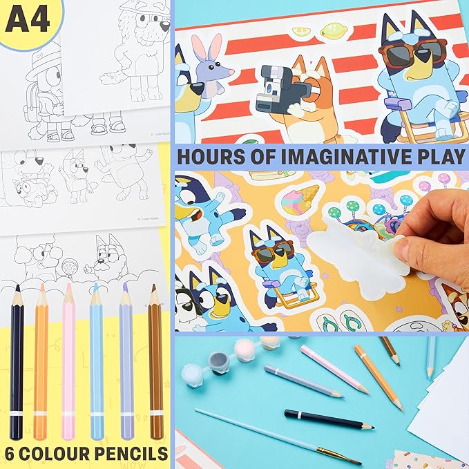 Bluey 4-in-1 Art Kit for Kids with Coloring Pages, Scratch Art, Watercolors, Stickers & Pencil, Fun DIY Craft Supplies Set, Gifts for Kids (Multi 4-in-1 Set)