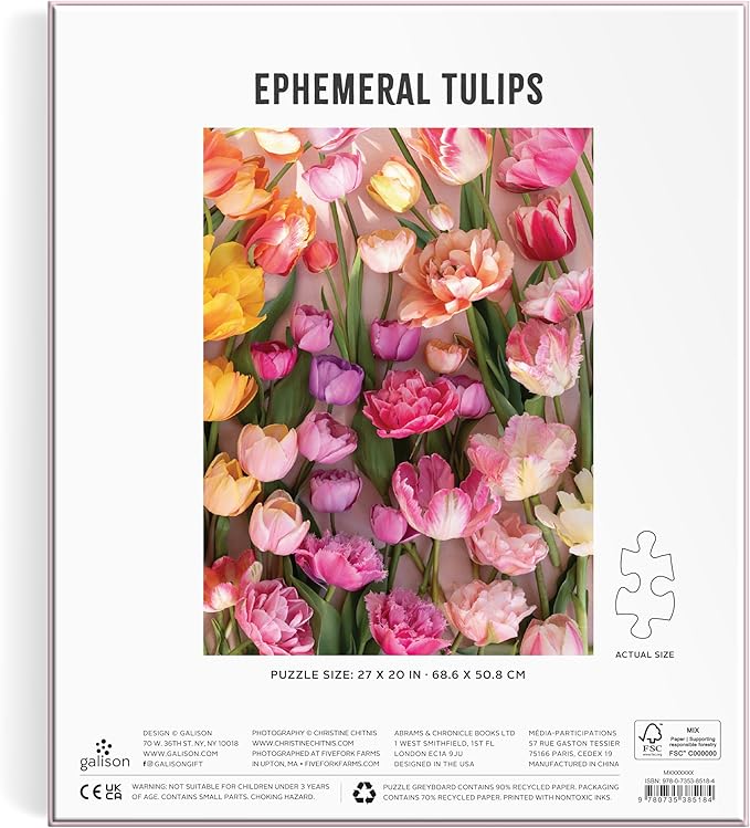 Galison Ephemeral Tulips– 1000 Piece Jigsaw Puzzle Featuring Beautiful Artwork of Blooming Spring Tulips