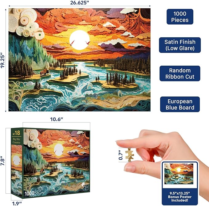 Big Sky Country (No. 18) – 1000 Piece Nature Jigsaw Puzzle for Adults | Printed in USA | Satin Low-Glare Finish | Random Ribbon Cut | Bonus Poster | Premium Display-Worthy Box | Final Piece Puzzles