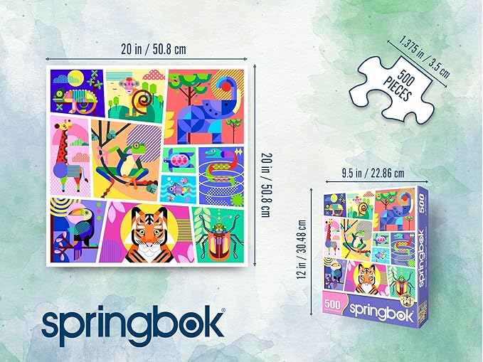 Springbok Geometric Jungle 500 Piece Jigsaw Puzzle for Adults, Children and Family - Colorful Animal Puzzle - Unique Cut Pieces