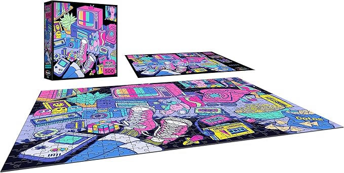 RoseArt - Neon Brights - 1980s - 500 Piece Jigsaw Puzzle, Retro-Inspired, Vibrant Neon Colors, Ages 12 and Up