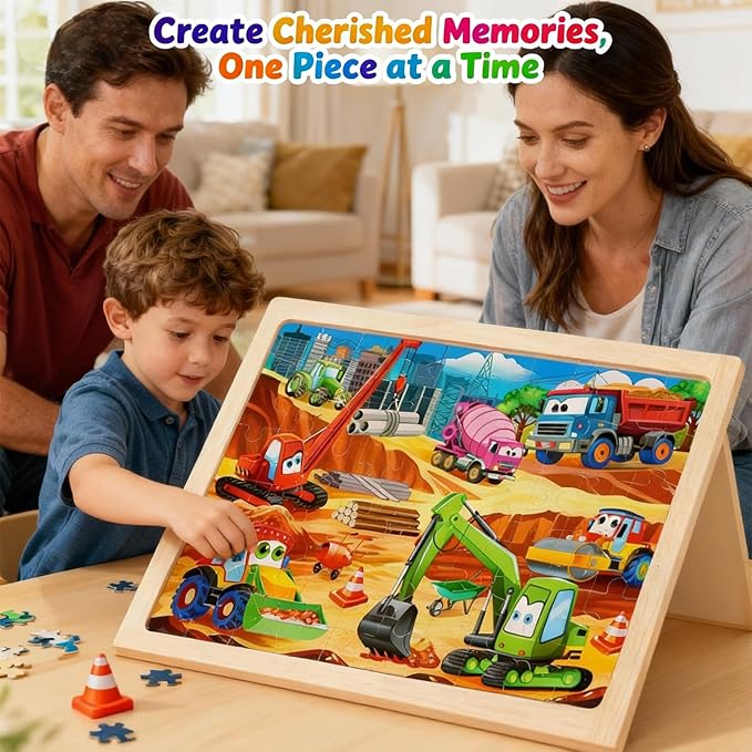 Wooden Puzzles for Kids Ages 5-8, Set of 4 Packs with 60 Pieces Wood Jigsaw Puzzles, Vehicle Theme Educational Toys Birthday Gifts for Kids 4 5 6 7 8 9 Years Old (Vehicle 60 Pieces)