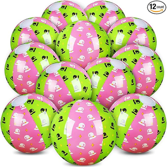 12 Pack Themed Beach Ball 7.87" Bulk for Summer Pool and Beach Game Gifts and Birthday Party Supplies and End of the Year Class Party Decorations Favor
