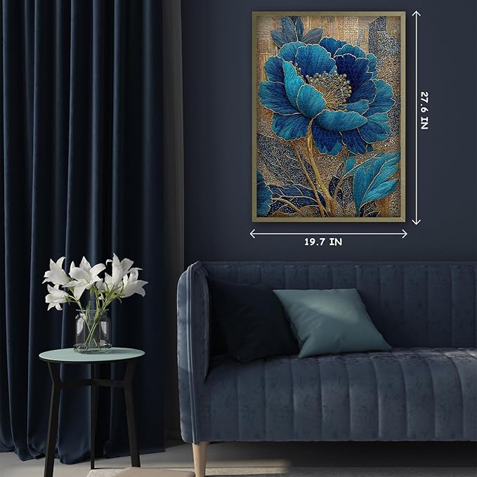 Blue Flower Puzzles for Adults 1000 Pieces, Beautiful Vintage Elegant Floral Jigsaw Puzzles, Diamond Aesthetic Art Plant Theme Puzzle Challenge for Adults Artistic