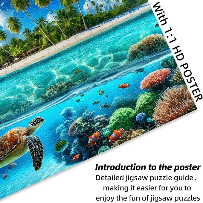 Sutinban Sea Turtle 500 Piece Puzzles for Adults, Coolest Hard Puzzle 500 Pieces, Wave Spirit Hawaii Ocean Jigsaw Puzzles Home Decor Happy Family Game for Adults, 20’’x14.2’’