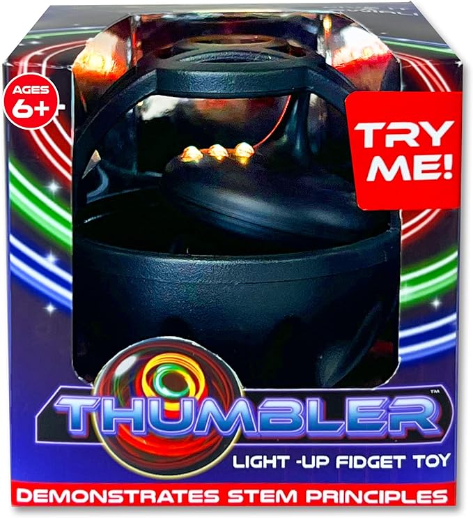 TOP SECRET TOYS Thumbler Gyroscopic Light-Up Fidget Toy, Colorful LED Display of Swirling Lights, Spinning Top, Speed & Resistance, Scientific, STEM