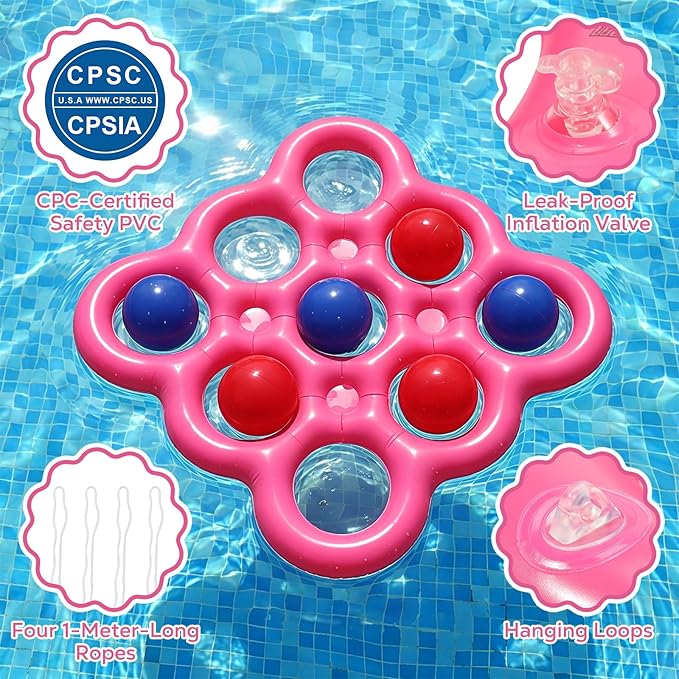 MoKo Pool Water Toys Tic-Tac-Toe Games Set, Inflatable Floats Toy with 10 Balls, Pool Games for Family Party Outdoor Beach Adults Teens Kids 2-10 Players