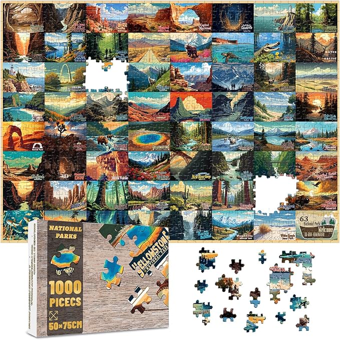 SHOXREM 1000 Pieces National Parks Jigsaw Puzzle - Vintage National Parks Puzzle for Adults, Perfect for Nature Lovers