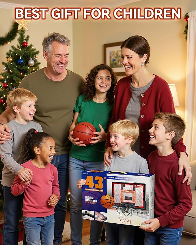Indoor Basketball Hoop Pro for Kids, Over The Door Basketball Hoop with LED Light/Scoreboard/4 Balls- Upgraded Anti-Impact Backboard, Basketball Toys Gifts for 6 7 8 9 10 11 12 Year Old Boys
