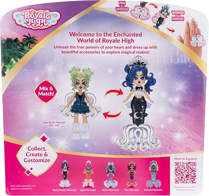 Royale High 3” Dark Mystic Mermaid Fashion Doll - 1 Figure with 9 Fashion Accessories - Virtual Item Code Included - Series 3 - Ages 5+