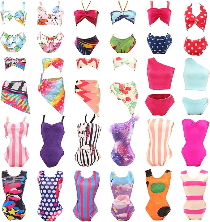 BARWA 12 Items 5 Psc Swimsuits Bathing Clothes Bikini One Piece with 2 Pool Floaties with 5 Shoes for 11.5 inch Doll