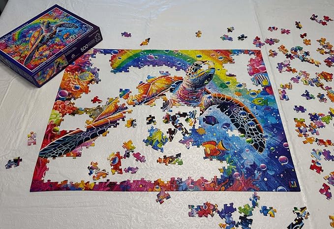 Crown Point Graphics Rainbow Sea Turtle 500 Piece Jigsaw Summer Puzzle, Soft Touch Design, Made in USA