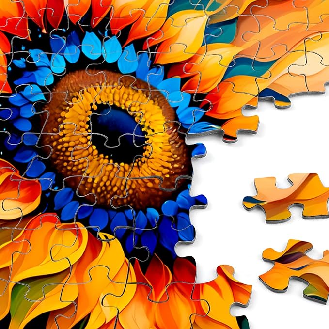 Rocorose Sunflower Jigsaw Puzzle for Adults 1000 Pieces, Colorful Gradient Flower Artwork Family Challenging Fun Activity Floral Puzzle Game Great Gift for Paint Lovers
