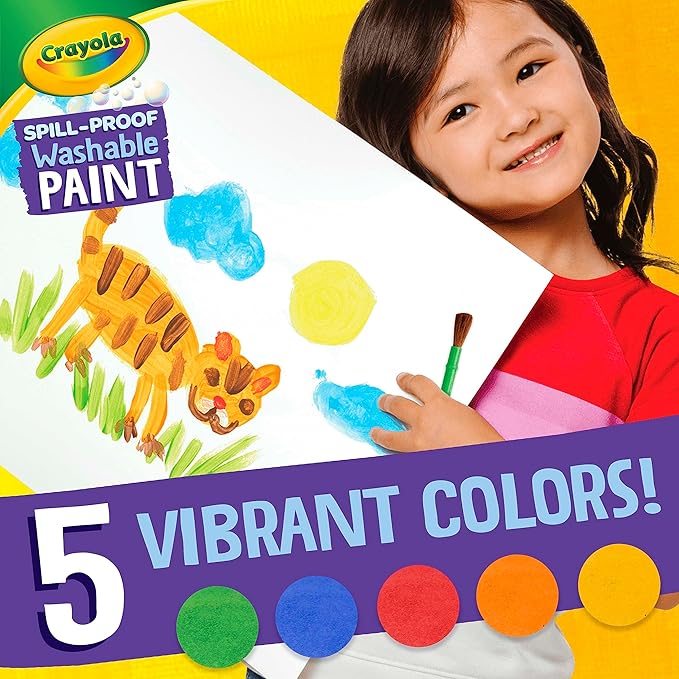Crayola Spill Proof Paint Set - Toddler Stocking Stuffer, Washable Paint for Kids, Includes Paint Brush & Paper, No Drip, Less Mess Arts & Crafts, Ages 3+ (Pack of 2)