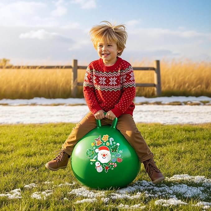 EVERICH TOY Hopper Ball for Kids 18In Sit On Bouncy Balls with Handle for Indoor Outdoor Active Play, Green Christmas Inflatable Boys Girls Gifts for 4 5 6 7 8 Years Old with Christmas Reindeer Ears