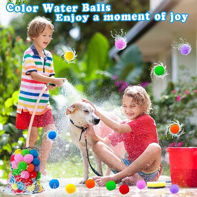 100PCS Reusable Water Splash Balls,2.4 Inch Soft Soaker Balloons Fake Snowballs for Kids Outdoor Water Fight Games,Pool Backyard Fun with 1 Mesh Bag