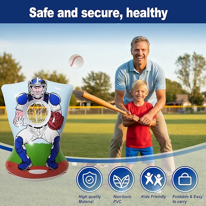 Inflatable Baseball Training Toss Game Inflatable Baseball Pitching Target for Kids, Double-Sided Outdoor & Indoor, Includes 4 Baseballs, Pump & Patch Kit Baseball Game Gifts for 36 Months+