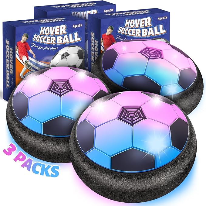 Officygnet 3 Pack Hover Soccer Ball, Boys Toys for 3, 4, 5, 6, 7, 8 Year Olds, Air Floating Soccer Toy with LED Lights, Indoor Toys Games for Kids Ages 4-8, 4-6 - Ideal Soccer Gifts for Boys 8-12