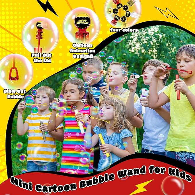 24 Pcs Bubbles Birthday Party Favors for Kids Cartoon Animation Bubble Wand Bulk Video Game Anime Themed Party Decorations Birthday Toy Supplies for Toddlers