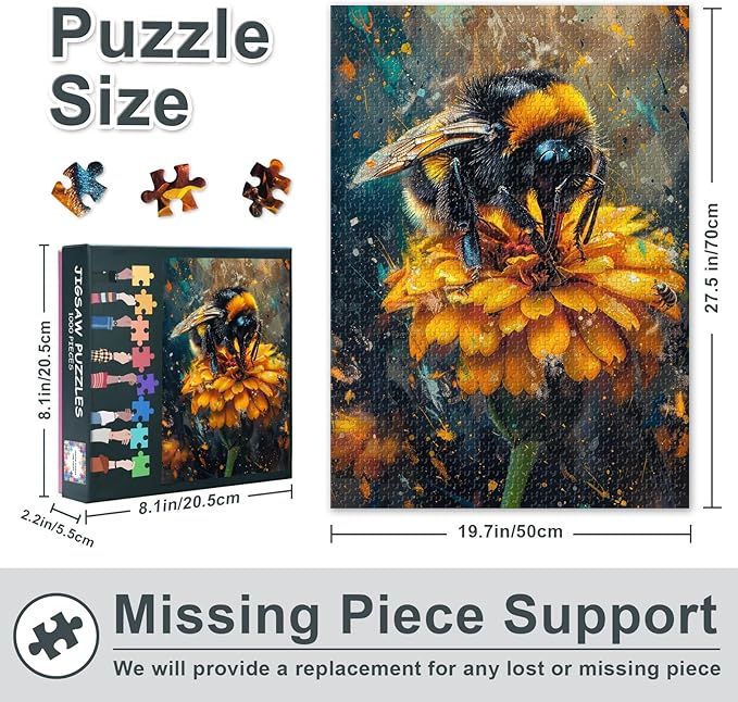 Puzzles for Adults 1000 Pieces, Bee Perched on Marigold Jigsaw Puzzles, Adult Puzzle for Adults, Educational Fun Games or Toys for Elders Friends 20X27 INCH