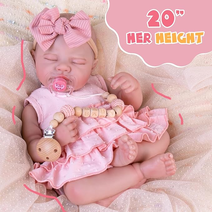 Aori Reborn Baby Dolls - Realistic 20 Inches Real Life Baby Doll with Feeding Kit, Lifelike Newborn Baby Girl Perfect for Kids 3+