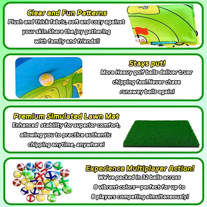 Battle Golf Indoor Chipping Game,57”x57” Portable Chipping Mat,Indoor Outdoor Sticky Golf for Adults and Junior Golfer Training Practise,Friends Family Yard Target Game
