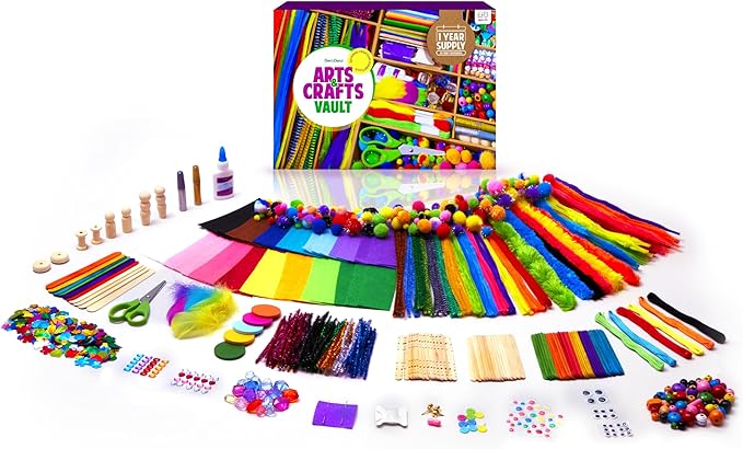 Dan&Darci Arts and Crafts Vault - Craft Supplies Kit in a Box - Easter Gift for Kids Ages 4 5 6 7 8 9 10 11 & 12 Year Old Girls & Boys - Crafting Set Kits - Gift Ideas for Kid Art Activity Gifts