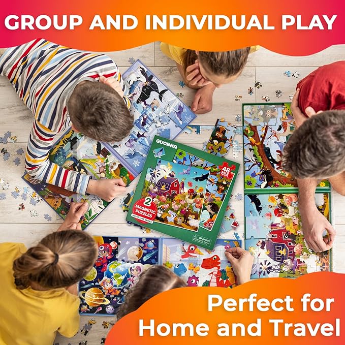 QUOKKA Magnetic Puzzles for Toddlers 2-4 – 2x48 Pieces Travel Games for Kids Ages 3-5 – Forest & Farm Animals Magnetic Puzzles for Kids Ages 4-8 – Educational Puzzle Gift Toy for Boys and Girls