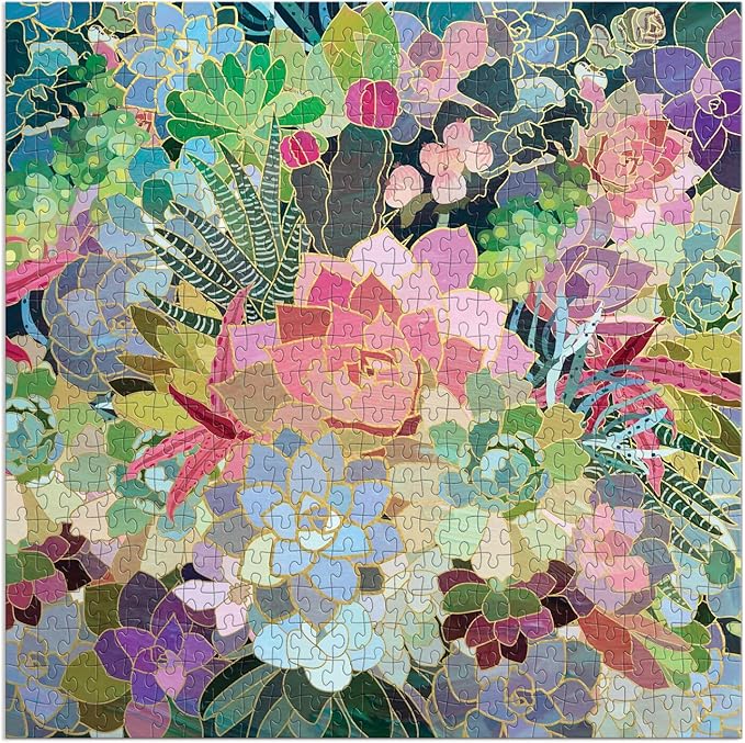 Galison Succulent Mosaic 500 Piece Foil Puzzle from Galison - 20" x 20" Beautifully Illustrated Puzzle, Thick & Sturdy Pieces, Fun and Challenging Activity for Adults, Unique Gift Idea!