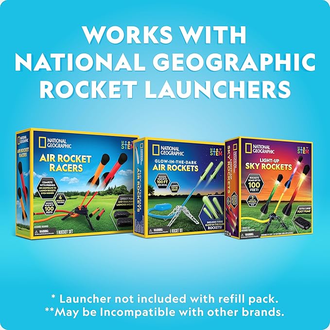 National Geographic Air Rocket Toy Refill - 5 LED Light-Up Air Rockets, Compatible with All Jump & Launch Air Powered Rocket Launchers