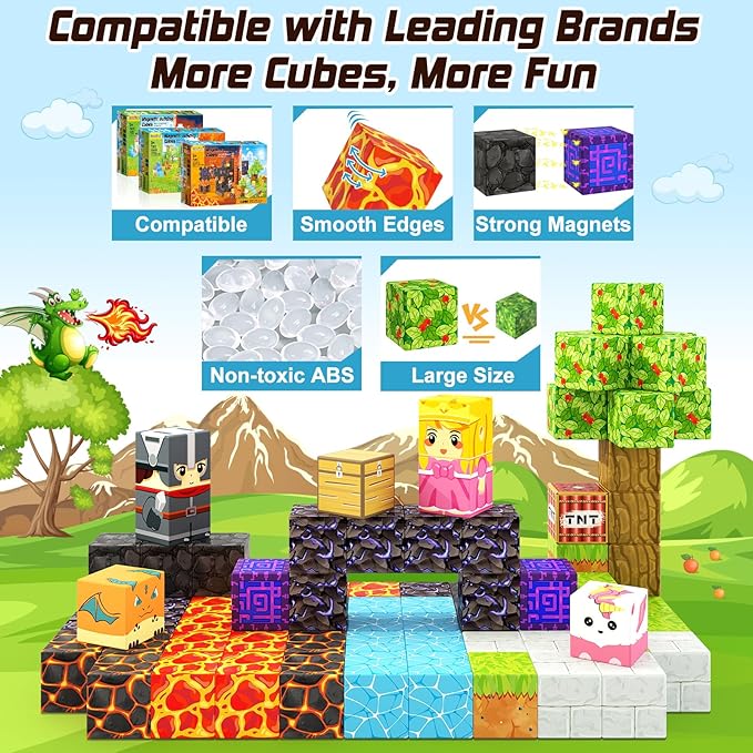Coodoo Magnetic Blocks - Build Mine Magnet World Magic Portal Forest Edition, Magnet Building Blocks Kids Toys for Ages 5-7 Toddler Toys Creative Sensory for 3+ Years Old Boys Girls Kids Games Gifts