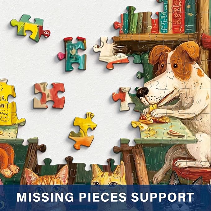 1000 Piece Puzzle for Adults, Challenging Cozy Nook Bookshelf Cat Jigsaw Puzzles, Premium Matte Finish, 27.56 x 19.68 Inches, Perfect for Game Nights