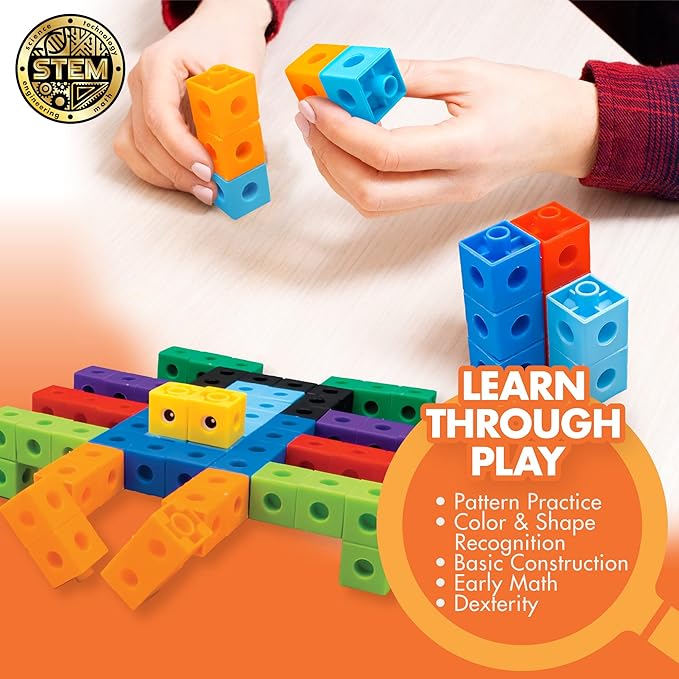The Young Scientists Club STEM Cubes, Build, Learn & Create with 100+ Math Cubes Manipulatives, 4-in-1 Educational Games, Math Cubes for Kids Ages 4-8, Awesome Learn Through Play Toys