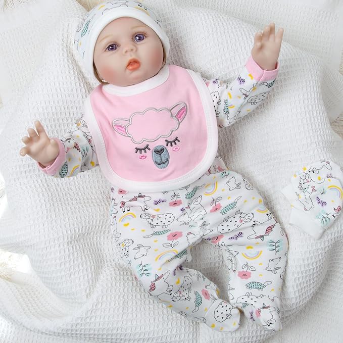Reborn Baby Dolls Clothes Girl Pink Animal Theme Outfit Accessories 5 Pcs Set for 17-22 Inch Newborn Baby Girl Reborn Dolls Clothes