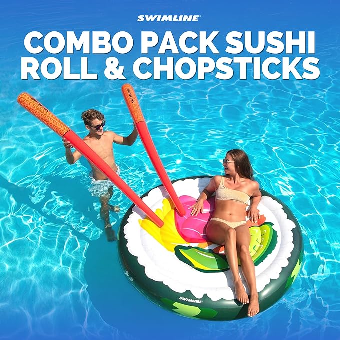 SWIMLINE ORIGINAL Sushi & Chopsticks Set Pool Float – Durable Vinyl Lounger for Adults & Teens – Fun Pool Float for Lake, Beach, or Backyard – Easy to Inflate and Store