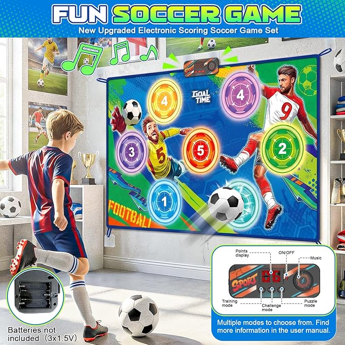 2026 Upgraded Electronic Scoring Soccer Game Set for Kids, Soccer Toss Target Game Indoor Outdoor with Real-Time Scoring & 3 Modes, Soccer Bot Birthday Toy Gifts for Boys Girls Ages 3-5 6-8 8-12 Years