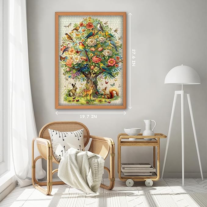 Tree of Life Puzzles for Adults 1000 Pieces, Birds Butterfly Flower Animal Jigsaw Puzzles with Plant Floral, Spring Nature Landscape Challenging for Adults
