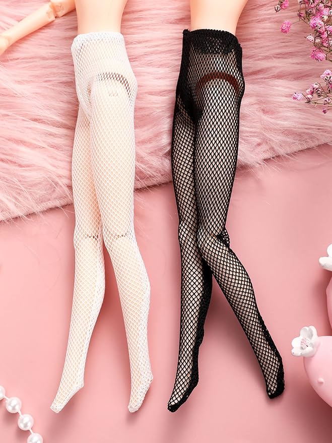 6 Pieces Doll Tights 12 Inch Handmade Doll Lace Stockings Female Long Sock Legging Casual Accessories for DIY Gifts(Large Hole Style)