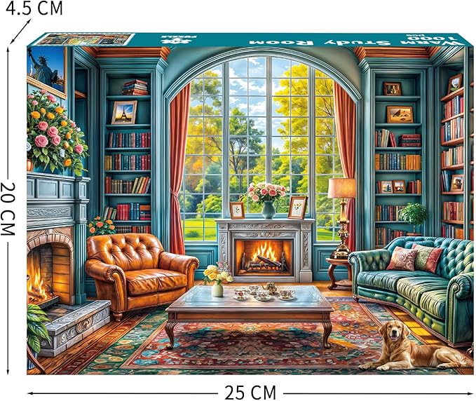 Warm Study Room Puzzles for Adults 1000 Piece, Jigsaw Puzzles for Adults, Adult Challenging Game Toys, Impossible Puzzle, Family Decoration Puzzle