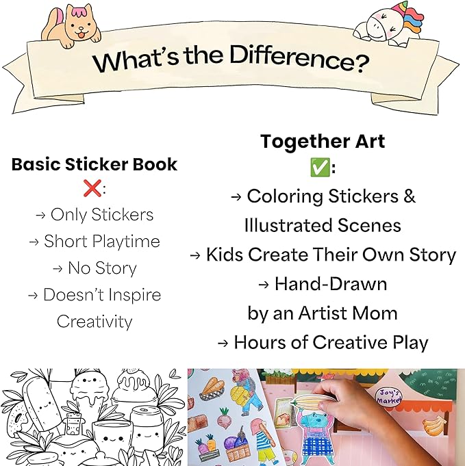 Together Art My Town Color Your Own Storytelling Sticker Kit - Hand-Drawn Scenes & Coloring Your Own Stickers - DIY Arts & Crafts Gift for Kids 4-10 - Designed, Partially Produced & Assembled in USA