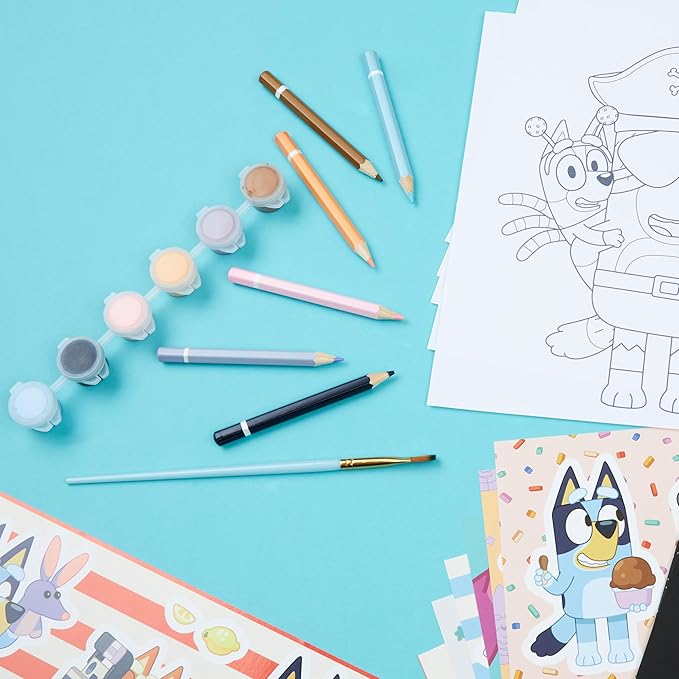Bluey 4-in-1 Art Kit for Kids with Coloring Pages, Scratch Art, Watercolors, Stickers & Pencil, Fun DIY Craft Supplies Set, Gifts for Kids (Multi 4-in-1 Set)
