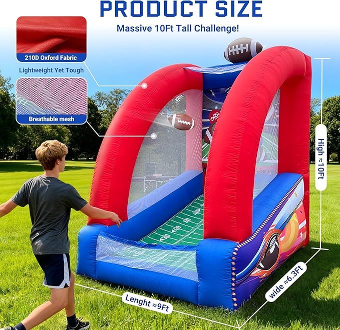 OZIS Inflatable Carnival Games with 2 Balls - Football Toss Throwing Target with Built-in Blower, Easy Setup for Indoor/Outdoor Commercial, Birthday Parties, and Lawn Interactive Game