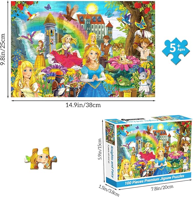 100 Pieces Puzzles Toys for Kids Ages 4-10, Knight & Princess Theme Jigsaw Puzzles, Preschool Educational Brain Teaser Puzzle for Boys and Girls 3 4 5 6 Years Old