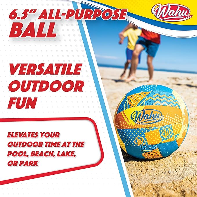 Wahu 100% Waterproof All-Purpose Pool Ball for Beach Volleyball, Soccer, and More, 6.5" Round Water Ball for Beach and Pool Sports Games