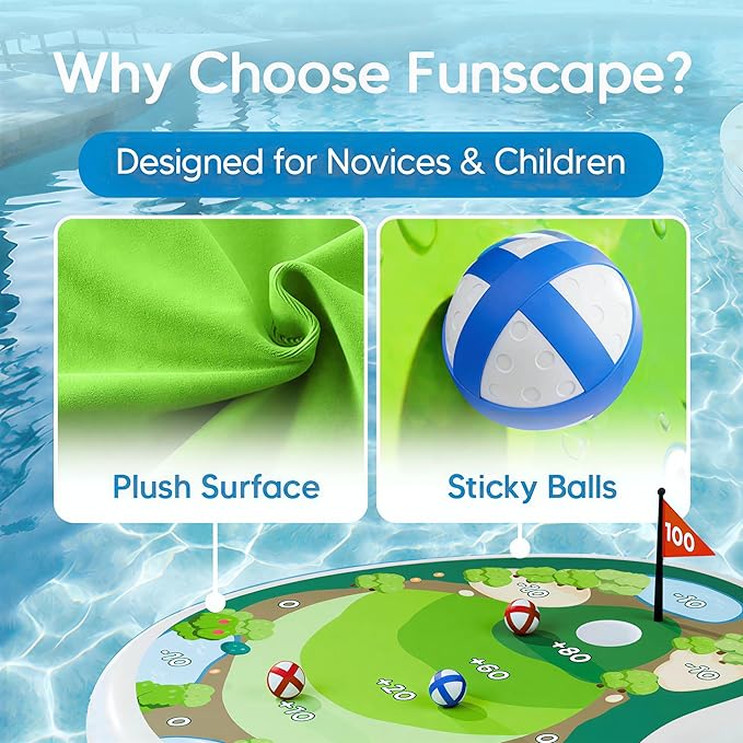 Funscape Kids Inflatable Golf Pool Toys, Fun Swimming Pool Game, Floating Water Chipping Green W/Sticky Balls, Yard Summer Party Birthday Gift 3 4 5 6 7 8 9 12 Years Old Boys Girls Teen Adults Family
