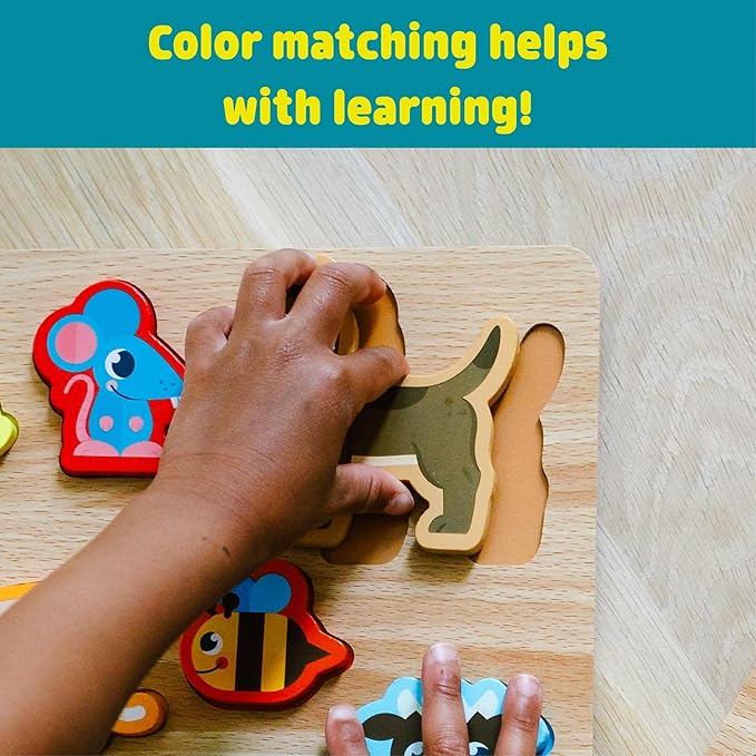 Chuckle & Roar - Jigsaw Wooden Puzzles Shapes and Animals 2 Pack - Preschool Puzzle for Toddlers Ages 3 Plus - Educational Puzzle Set for Fine Motor Skills and Screen Free Learning