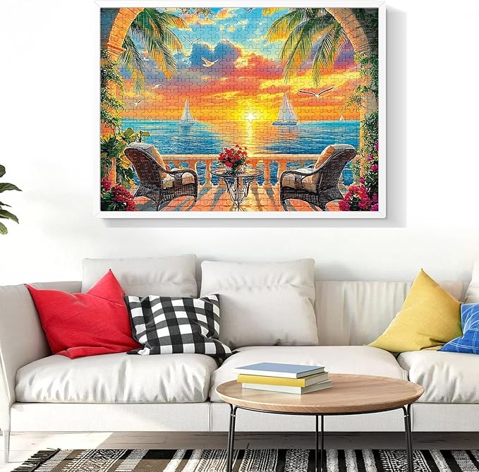 Puzzles for Adults 500 Pieces, Jigsaw Puzzles 500 Pieces Adult Puzzles Ocean Sunset Puzzle Recycled Cardboard Funny Challenging Puzzle Game Activity Nights Gift Toy 20.5x15inch