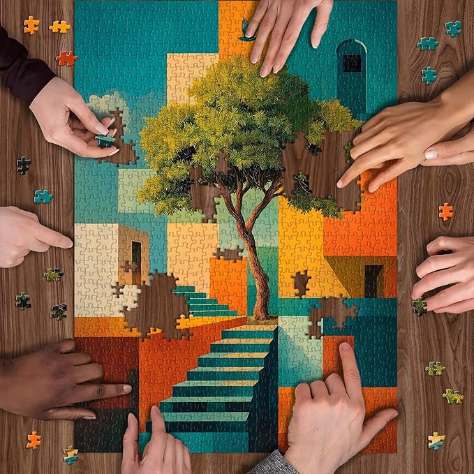 Tree of Life Geometric Puzzle for Adults, Modern Abstract Architecture Art Puzzle, Nature 1000 Piece Puzzle for Adults Landscape Jigsaw Puzzle Challenging