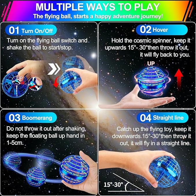 Flying Orb Ball Toy,2026 Upgraded Parachute with LED Light,Magic Hand Controlled Gravity Ball,Cosmic Globe Boomerang,Cool Christmas Birthday Gift for 6 7 8 9 10+ Year Old Boys Girls Teens-Navy